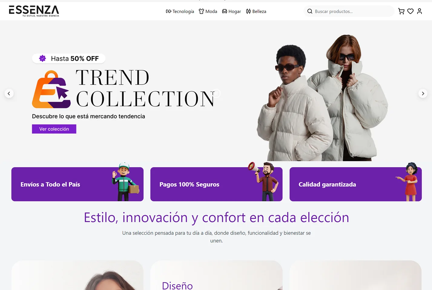 Tienda en línea de Essenza en escritorio